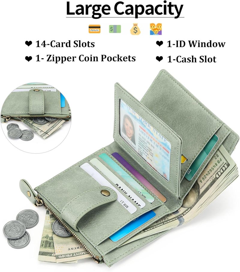 FALAN MULE Small Wallet for Women Leather RFID Blocking Bifold Credit Card Holder with Zipper Coin Pocket - Image 2